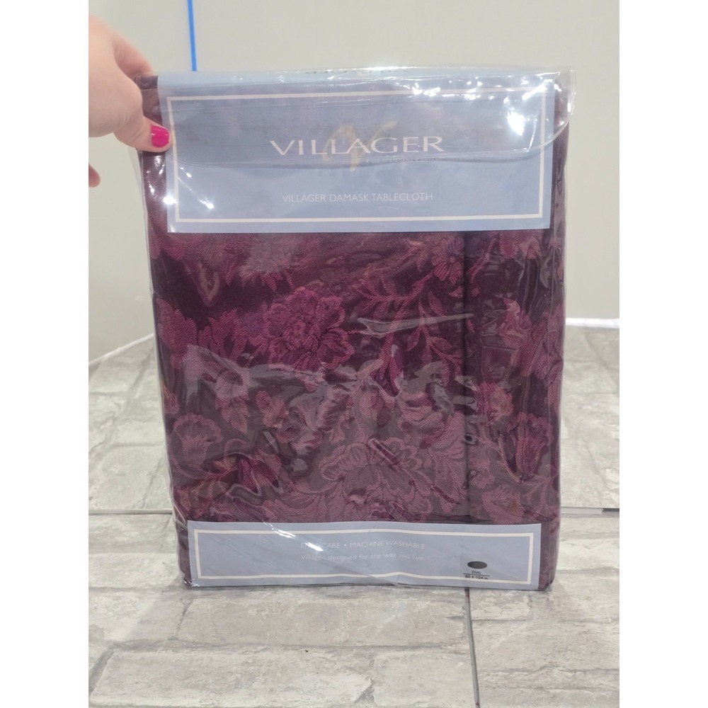 Vintage Liz Claiborne Burgundy Red Villager Damask Oval 60x104" Tablecloth New